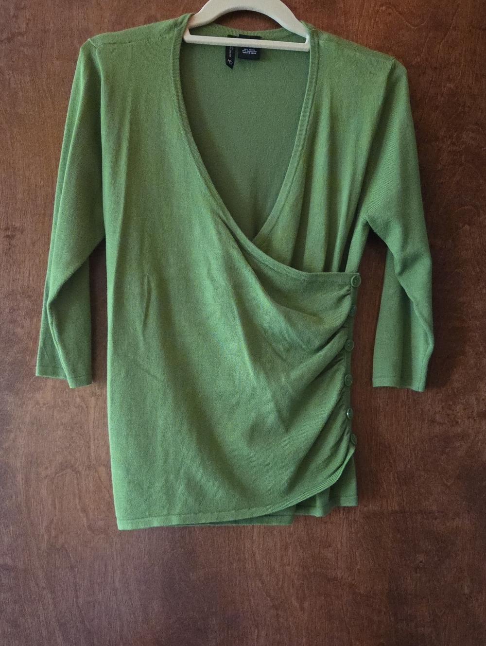new directions Green Wrap-Style Knit Top